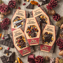 Christmas honey chocolate bar, sugar free, dark, made with local raw honey and organic cacao