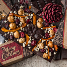 Christmas honey chocolate bar, sugar free, dark, made with raw local honey and organic cacao