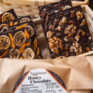 Honey chocolate bars no added sugar made with organic raw cacao and raw honey loose bars