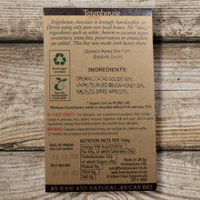 Honey chocolate bar, no added sugar,  made with local UK honey and organic cacao, topped with apricots and walnuts