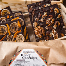 Honey Chocolate made with organic raw cacao and local Devon honey no sugar added, dark, raw, different flavours, sold by weight