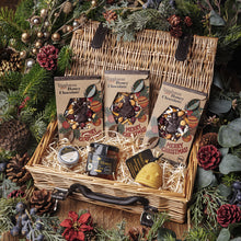 Honey Chocolate Christmas gift basket with chocolate bars, local Devon honey, lip balm and candle
