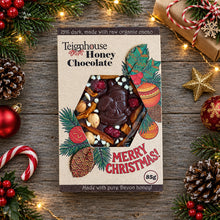 Honey Chocolate Christmas bar dark organic, made with local honey, with fruit and nuts, only healthy ingredients.