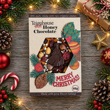 Honey Chocolate Christmas bar sugar free, made with local honey and organic cacao, dark, with fruit and nuts, only healthy ingredients.
