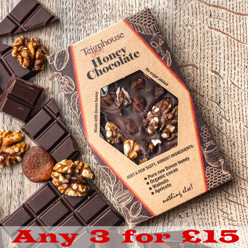 Honey chocolate bar made with pure local honey and organic cacao, sugar free by Teignhouse