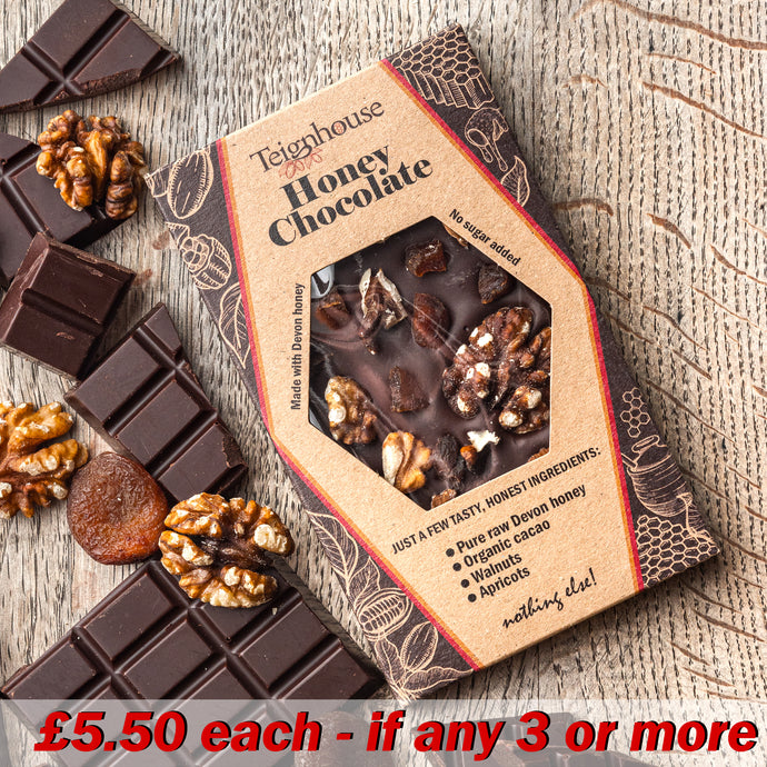 Honey chocolate bar made with pure local honey and organic cacao, sugar free by Teignhouse