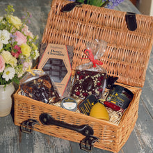 Easter Gift Basket with honey chocolate, raw honey, candle, made in Devon