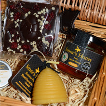 Easter Gift Basket with easter chocolate, raw Devon honey, candle, made in Devon