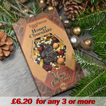 Christmas honey chocolate bar, sugar free, dark, made with raw local honey and organic cacao