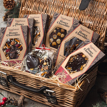 Christmas gift basket with a few honey chocolate bars, no sugar added, all made with only pure raw local honey and organic cacao